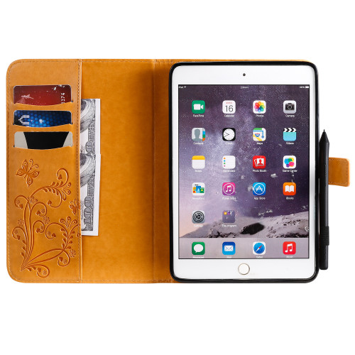 適用Ipad Pro11蝴蝶壓花手機皮套air插卡支架mini2345帶筆套平板