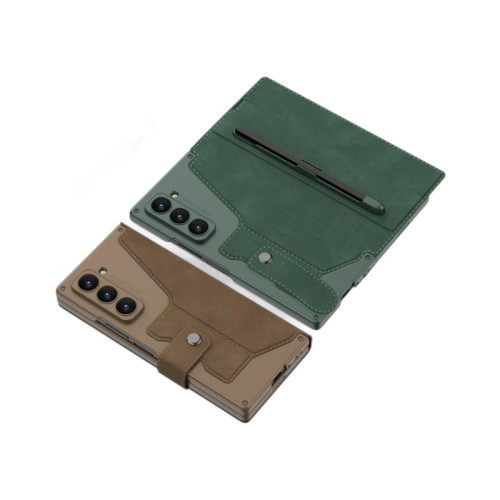 適用zfold6手機殼鎧甲翻蓋皮套筆槽殼膜一體折曡手機殼保護套