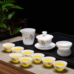 冰種羊脂玉白瓷茶具套裝家用高檔三才蓋碗功夫茶具泡茶杯整套禮盒