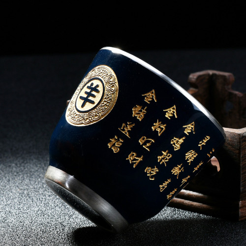 主人杯單杯子十二生肖純銀茶杯陶瓷品茗杯鑲銀茶盞功夫茶碗鎏銀杯