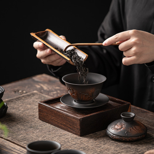 復古紫陶茶具套裝中式家用客廳泡茶壺杯陶瓷浮雕功夫茶具輕奢禮品