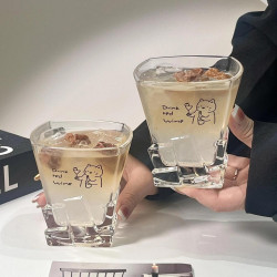 小貓威士忌杯冰塊玻璃杯高顔值家用喝水杯子氣泡水杯冰咖啡杯