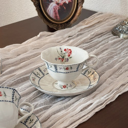 中古花卉陶瓷咖啡杯碟輕奢復古咖啡杯家用辦公喝水陶瓷杯拿鐵杯