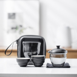 可攜式玻璃旅行茶具套裝一壺三杯戶外露營個人專用簡約泡茶壺茶杯