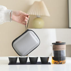 可攜式玻璃旅行茶具套裝一壺四杯戶外個人專用簡約泡茶壺功夫茶杯