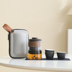 一壺三杯可攜式玻璃旅行茶具小套裝戶外個人專用隨身泡茶壺收納包