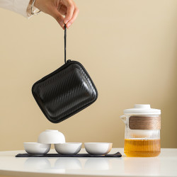 可攜式玻璃旅行茶具套裝一壺四杯戶外車用簡易快客杯高級禮品