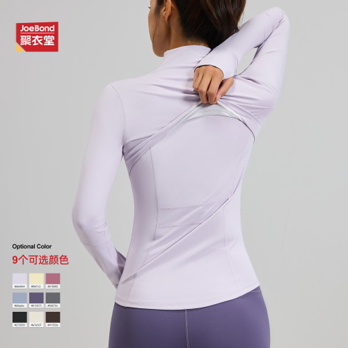 歐美風拼接健身外套透氣彈力口袋跑步騎行運動瑜伽服外套