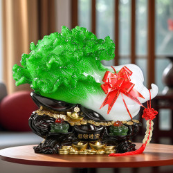 玉白菜擺件招財大號金蟾客廳玄關電視酒櫃店鋪工藝裝飾品開業禮品