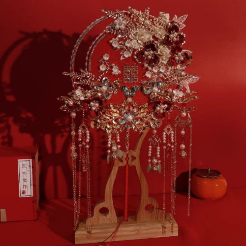 團扇結婚新娘秀禾diy材料包中式出嫁喜扇明製手工婚扇子成品雙面