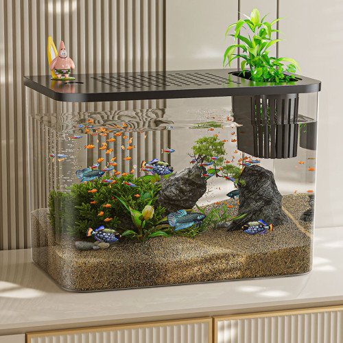 魚缸水族箱家用透明桌面生態金魚缸客廳造景小型懶人魚缸一體成型