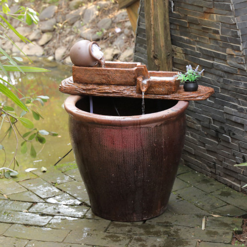 魚缸過濾器循環系統庭院造景水池樹脂流水擺件仿竹子過濾器裝飾