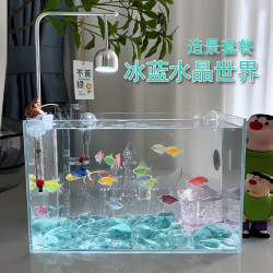 超白玻璃魚缸桌面小型簡約觀賞缸桌面懶人水晶碎石養魚造景飼養缸