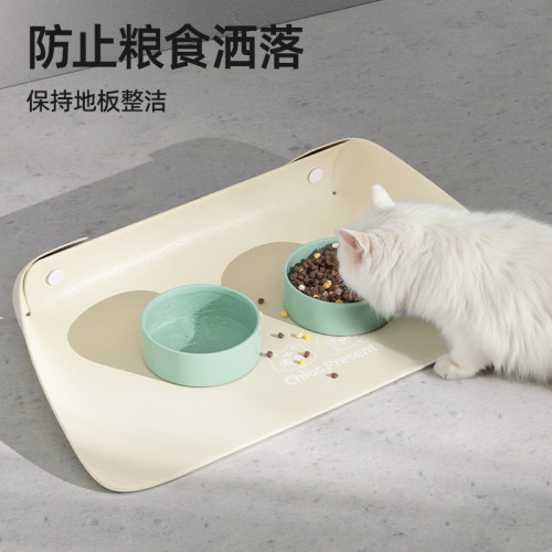 寵物餐墊貓咪碗墊皮革半包圍加厚防滑防水防油漬小狗吃飯專用墊子