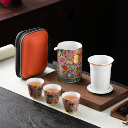 可攜式旅行茶具小套裝戶外簡易泡茶壺茶杯琺瑯彩國潮風露營快客杯