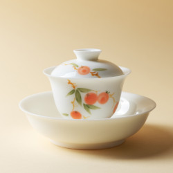 樂佳白瓷手繪柿柿如意蓋碗三才泡茶碗茶漏套裝不燙手泡茶杯敬茶碗
