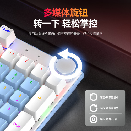 羅摩LM2104拼色真機械鍵盤旋鈕按鍵青軸電競家用桌上型電腦遊戯手托