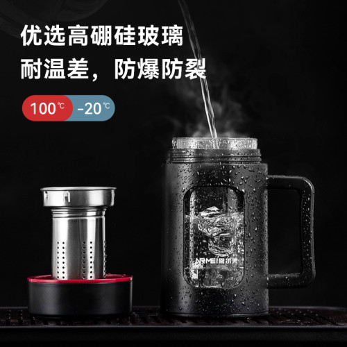 禮品大容量玻璃杯透明辦公帶手柄泡茶水杯可攜式商務耐熱水杯子