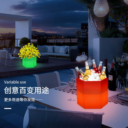 LED啤酒香檳桶發光冰桶六角遙控戶外防水耐摔塑膠花盆冰塊桶