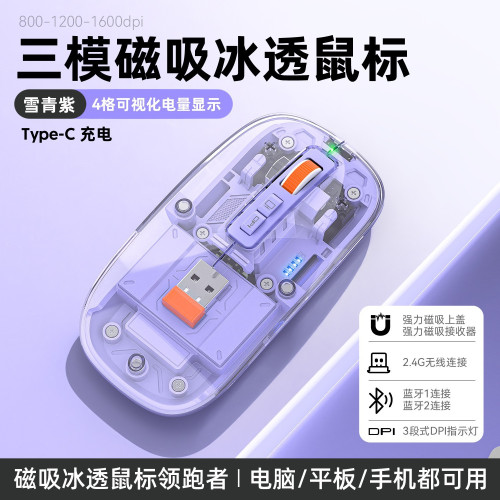 M136透明無線藍牙三模滑鼠可充電磁吸創意禮品筆記型電腦辦公滑鼠