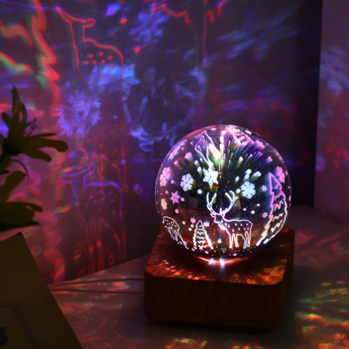 LED3D菸花小夜燈聖誕節日浪漫氛圍小台燈USB夢幻魔方氛圍燈床頭燈