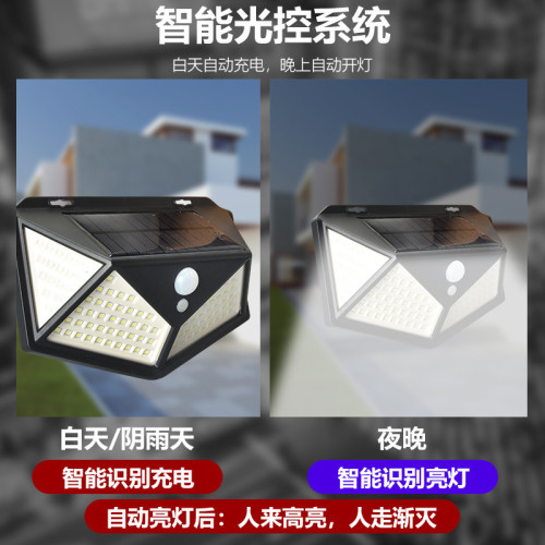 114LED太陽能壁燈四面發光爆款戶外人體感應路燈別墅庭院燈