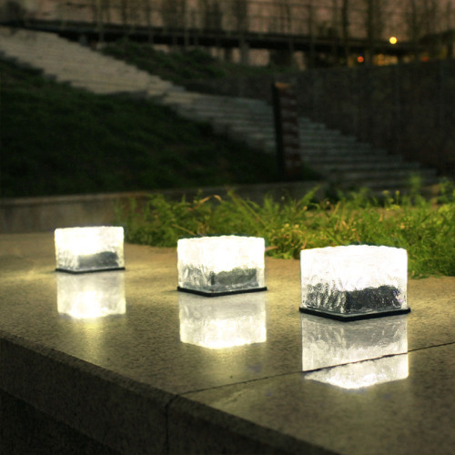 LED戶外太陽能冰甎燈方形地甎燈庭院防雨草坪裝飾地埋燈