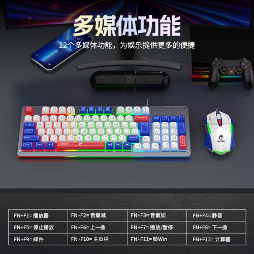 Raiku雷魁K98PRO拼色有線RGB客製化gasket電競遊戯98鍵有線套裝