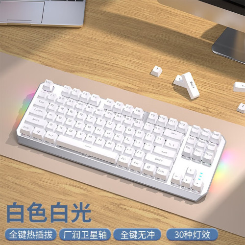 前行者TK870機械鍵盤87鍵盤滑鼠套裝黑灰雙拼衛星軸遊戯辦公通用