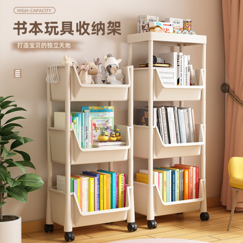 可移動書架置物架兒童玩具收納架多層家用小推車帶輪落地簡易書櫃
