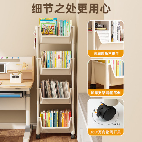 可移動書架置物架兒童玩具收納架多層家用小推車帶輪落地簡易書櫃