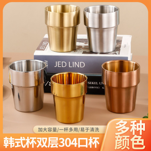 304不鏽鋼水杯 雙層馬克杯韓式杯兒童防燙特厚隨手杯辦公室溫水杯