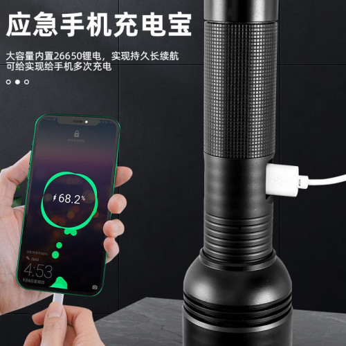 新款白雷射強光手電筒  TYPE-C充電無極變焦帶輸出多功能手電