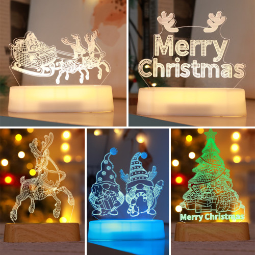 聖誕樹裝飾桌面擺件LED燈串發光亞克力飾品christmas藍海産品