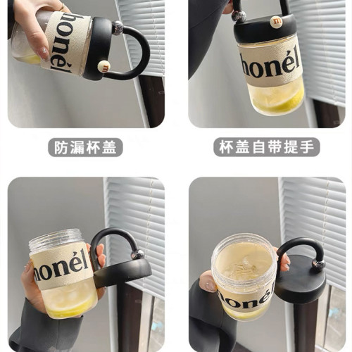 輕奢感手提咖啡玻璃杯小香風水杯防燙杯子女學生上班族耐高溫簡約