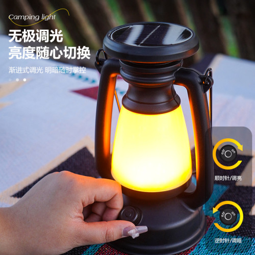 新款戶外復古太陽能手提露營燈  充電台燈裝飾氛圍燈煤油燈應急燈