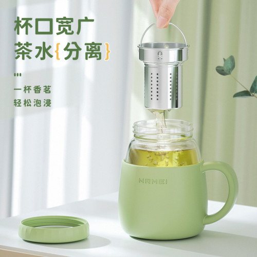 玻璃杯女高顔值水杯帶把手辦公室耐高溫茶水分離泡茶杯子新款2023