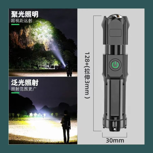 TEMU便捷充電遠射強光調焦手電筒戶外迷你LED多功能變焦