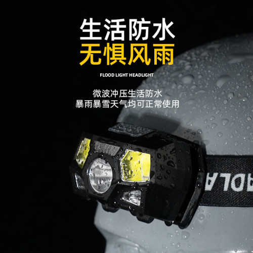 強光揮手感應COB頭燈戶外騎行燈COB充電夜跑步燈強光頭燈矽膠
