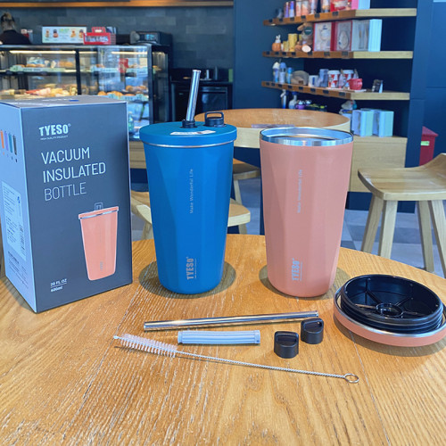 泰碩稜形吸管杯不鏽鋼保溫車用咖啡杯隨行情侶保溫保冷健身杯