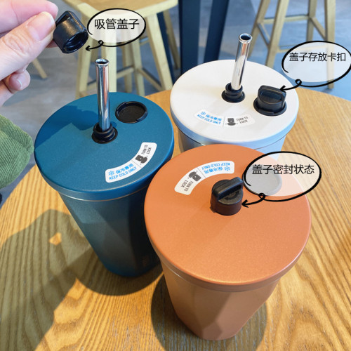 泰碩稜形吸管杯不鏽鋼保溫車用咖啡杯隨行情侶保溫保冷健身杯