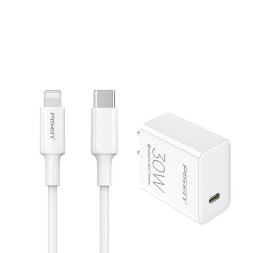 品勝30W快充套裝雙口A+C充電頭1M適用於蘋果PD充電線充電器
