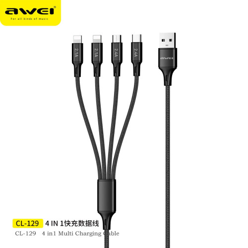 AWEI用維CL-129一拖四快充數據線尼龍線線多股線芯更快捷