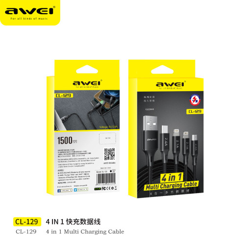 AWEI用維CL-129一拖四快充數據線尼龍線線多股線芯更快捷