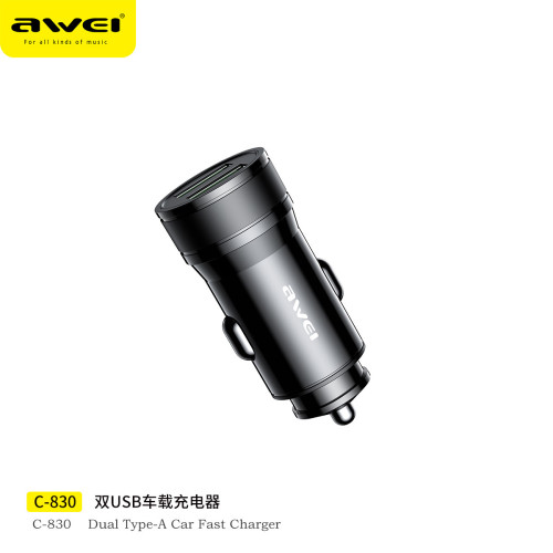 Awei用維車用手機充電器 透明2.4A快充轉化插頭多功能點菸器車充