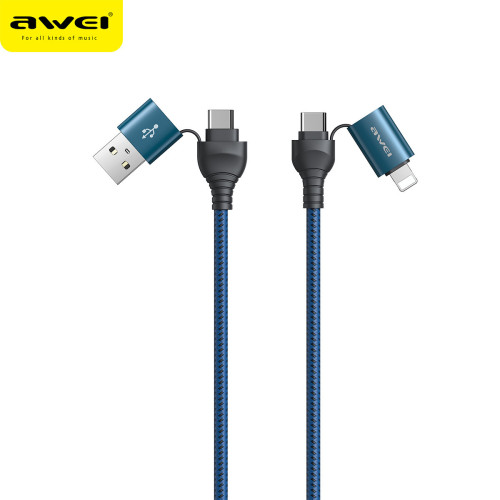 AWEI用維CL-126鋁合金外殼多機型兼容充電線 四頭快充數據線