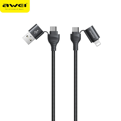 AWEI用維CL-126鋁合金外殼多機型兼容充電線 四頭快充數據線