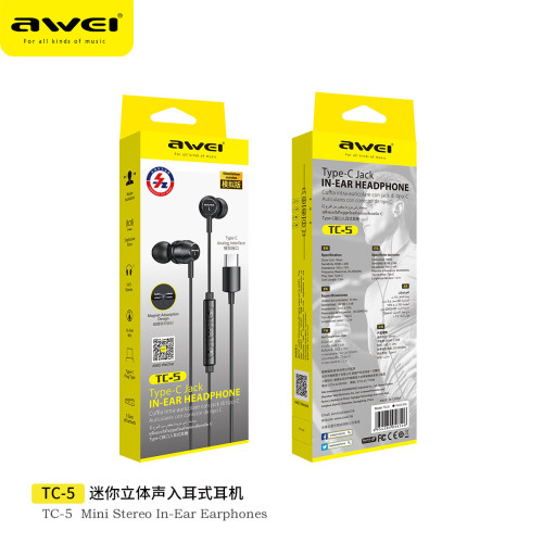 AWEI用維適用華爲TYPE—C直插模擬版有限耳機 重低音手機線控耳機