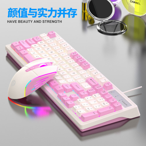 蝰蛇KM800機械手感電競遊戯鍵盤滑鼠有線發光套裝98鍵辦公家用usb