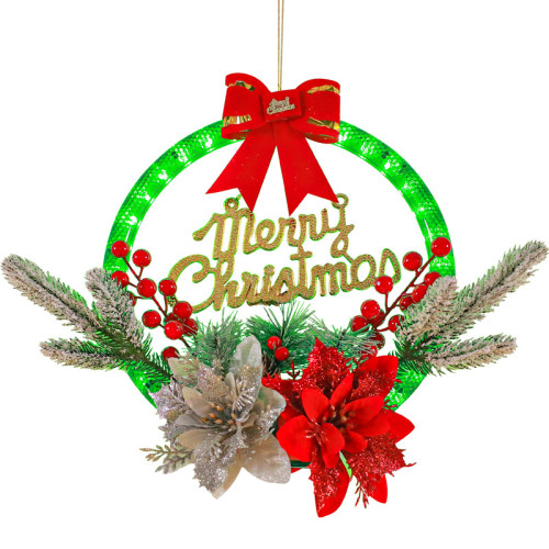 發光merry christmas仿真紅果聖誕節花環燈櫥窗裝飾布置掛飾用品